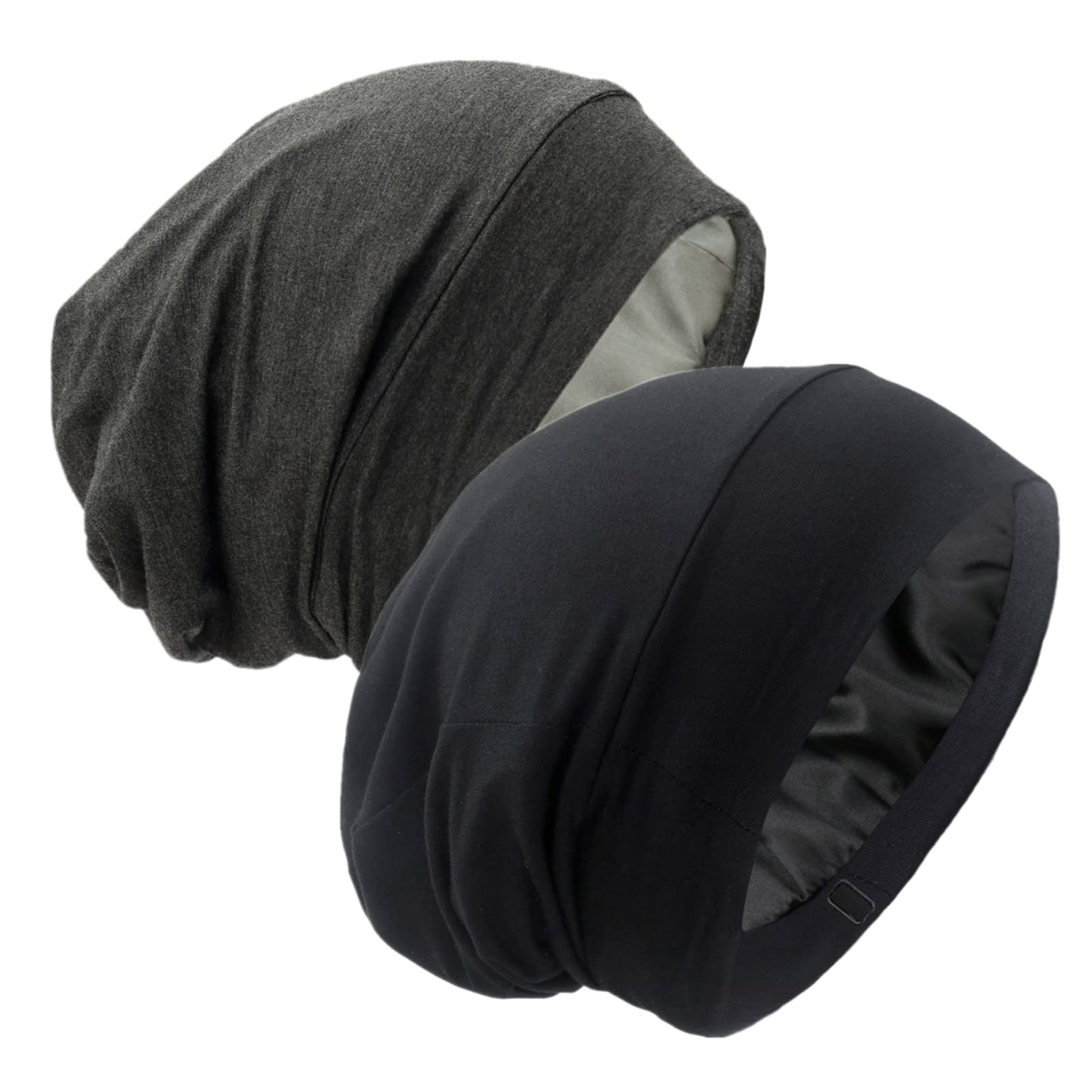 Silk Satin Lined Bonnet Sleep Cap - Adjustable Stay on All Night Hair Wrap Cover Slouchy Beanie for Curly Hair Protection for Women and Men - Black Beauty and Personal Care GB Selected Default Title