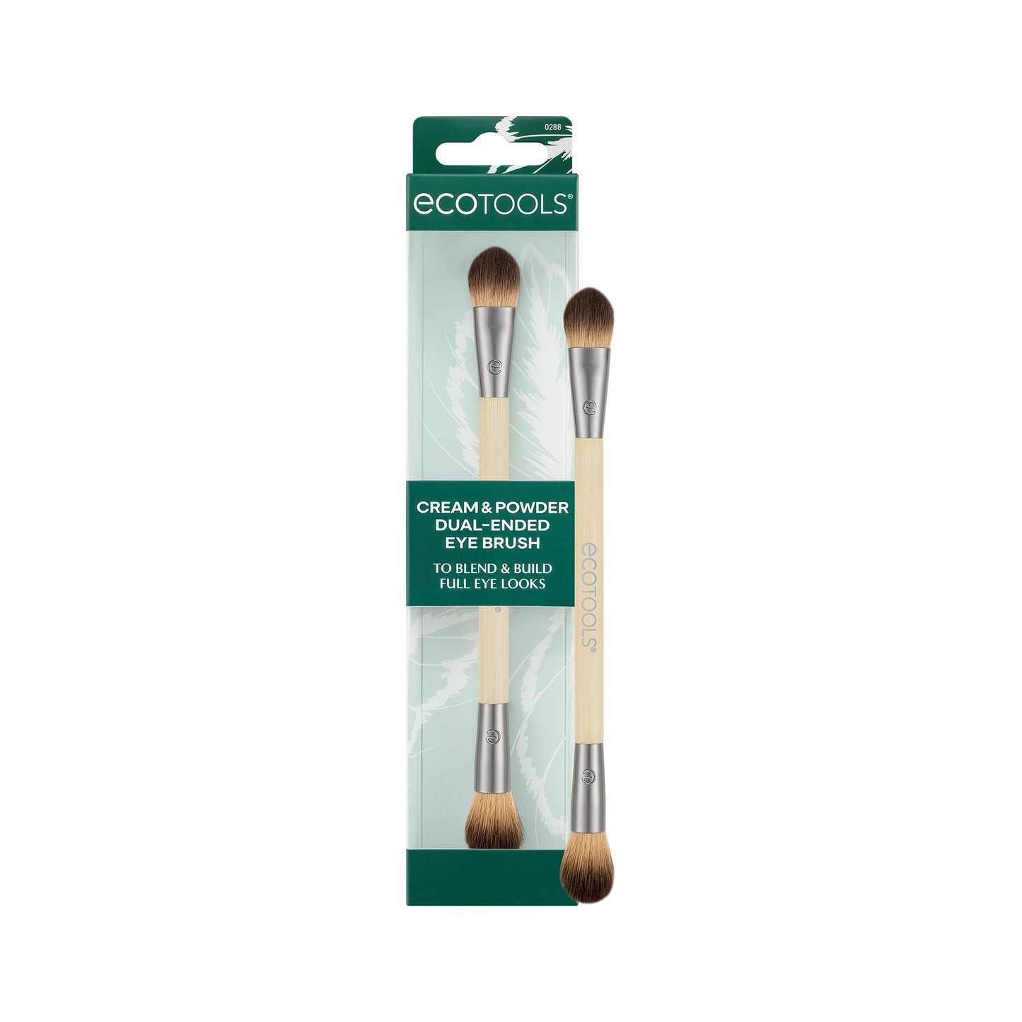 EcoTools Cream & Powder Dual-Ended Eye Brush, Flat & Fluffy Eyeshadow Brush for Packing, Blending & Full Eye Looks, Sustainable Makeup Brush, Vegan