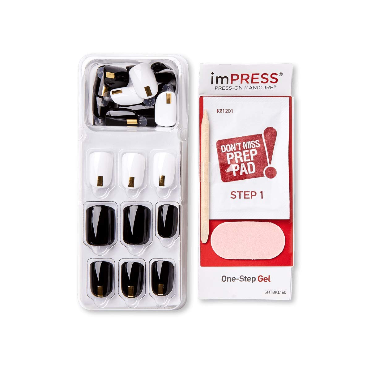 imPRESS Design, Press On Nails, Midnight Drive, Black and White, Short, Size, Squoval, Shape, Includes 30 Nails, Prep Pad, Instructions Sheet, 1