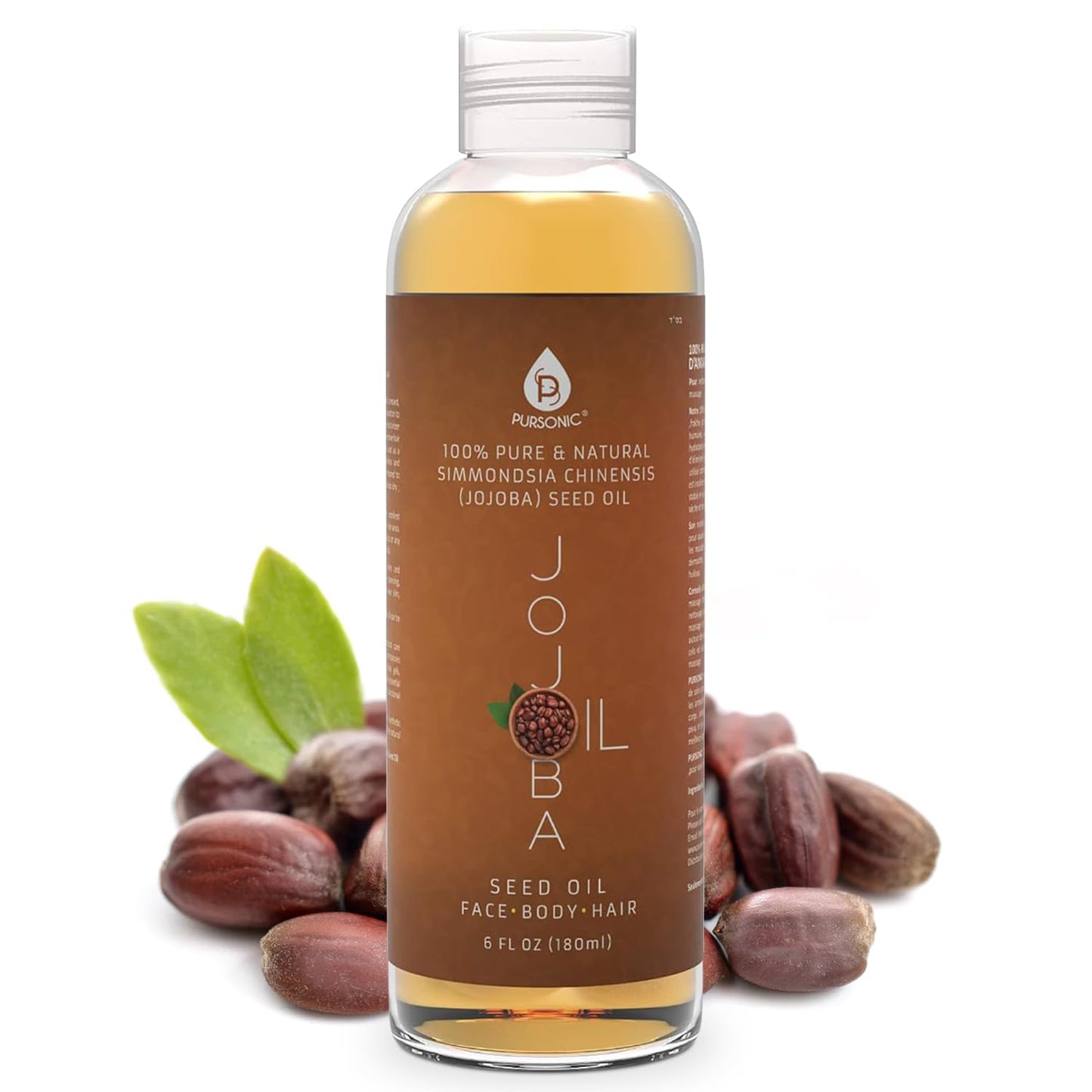 Pursonic 100% Cold Pressed Pure Golden Jojoba Oil for Dry Skin or Damaged Hair, Natural & Unrefined - Moisturizes & Revitalizes Skin, 6 Ounce, 1