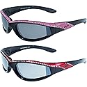 Global Vision Eyewear Marilyn 11 Women's Bling Black Motorcycle Sunglasses 2 Pair Pink & Red Frames Flash Mirror Lenses