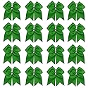 16PCS 8" Large Cheer Hair Bows Ponytail Holder Elastic Band Handmade for Cheerleading Teen Girls College Sports (Green, 1 Count (Pack of 16))