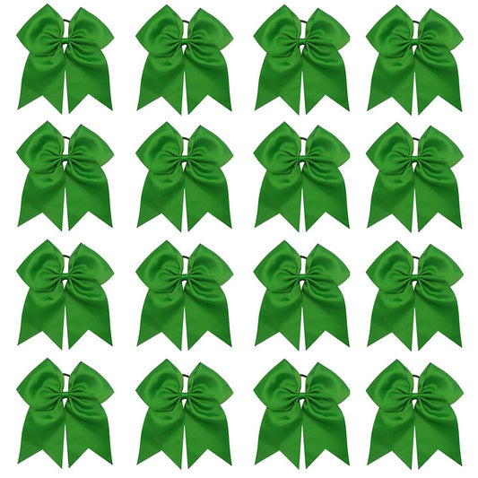 16PCS 8" Large Cheer Hair Bows Ponytail Holder Elastic Band Handmade for Cheerleading Teen Girls College Sports (Green, 1 Count (Pack of 16))
