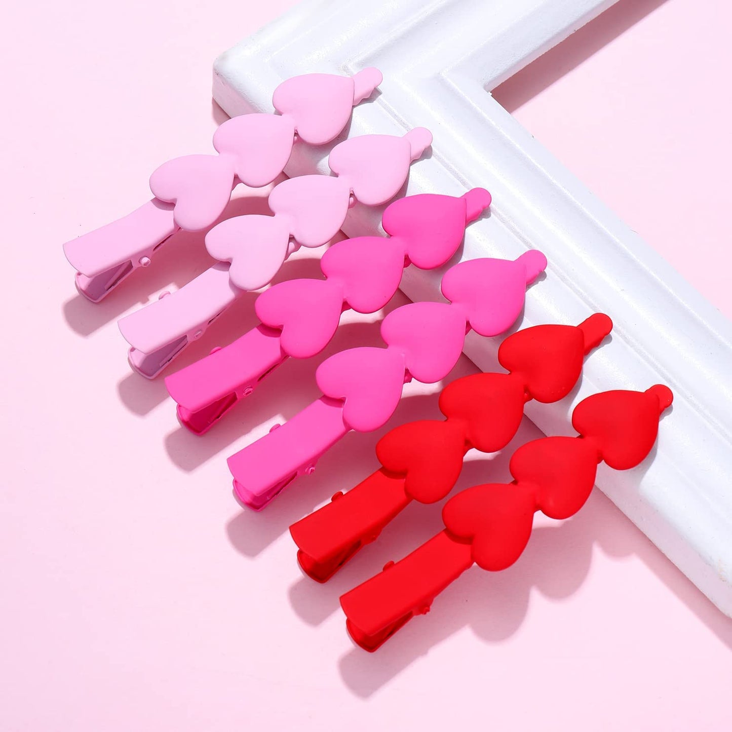 Valentine’s Day Hair Clips Matte Cupid Heart Bright-coloured Hairpins for Women Girls Sweet Romantic Trio Love Alligator Clips Barrettes Pretty