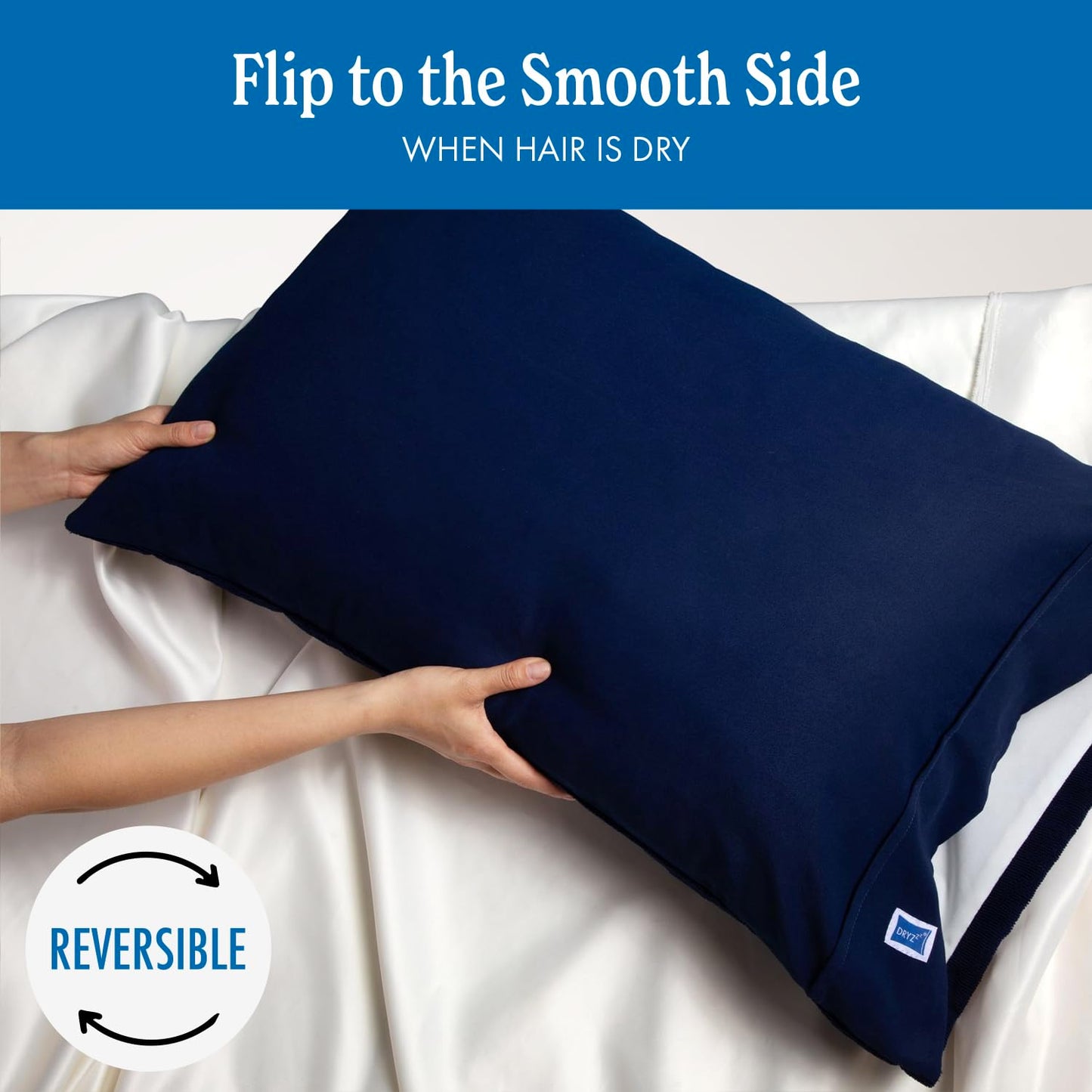 DryZzz Waterproof Pillow Protector Cooling Pillow Case 29"x19" 1pc Navy Blue Standard Size, Absorbent Towel Pillowcase Dual-Sided Wet & Dry Hair,