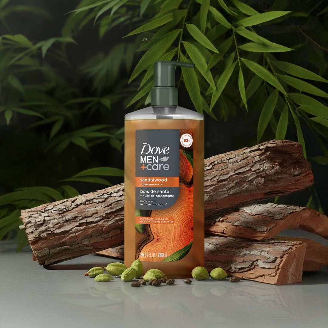 DOVE MEN Sandalwood + Cardamom Oil Moisturizing Body Wash | #1 Dermatologist Body Wash for Men, Sulfate Free, Paraben Free, & Dye Free | 26oz