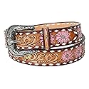 American Darling Medium Beautifully Hand Tooled Tan Genuine Leather Belt Men and Women Western with Removable Buckle