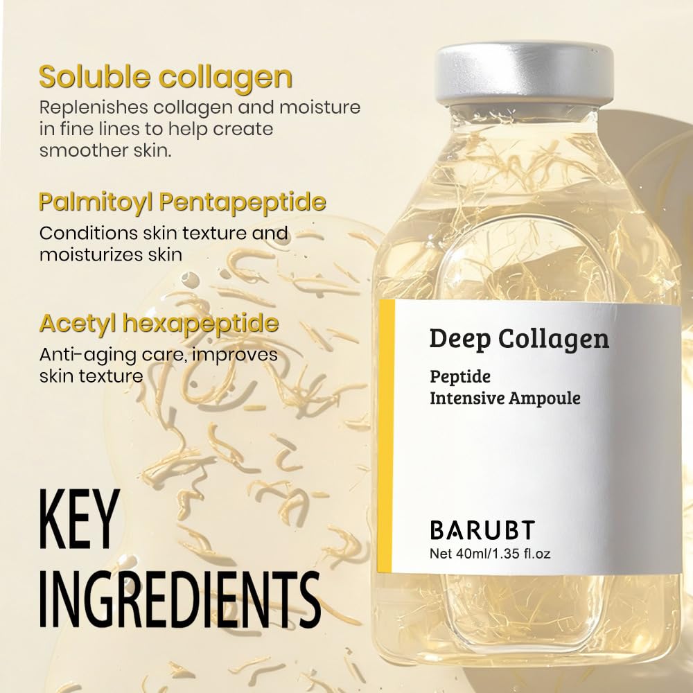 BARUBT Deep Collagen Peptide Intensive Ampoule, Korean Anti-Aging Facial Serum for Face Tightening, Lifting, Smoothing, Hydrating, 40ml, 2 Pack