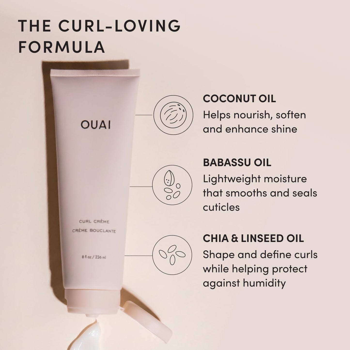 OUAI Curl Cream - Curl Defining Cream with Chia & Linseed Oil - Enhances Definition, Hydration & Shine - Tames Frizz & Protects from Humidity