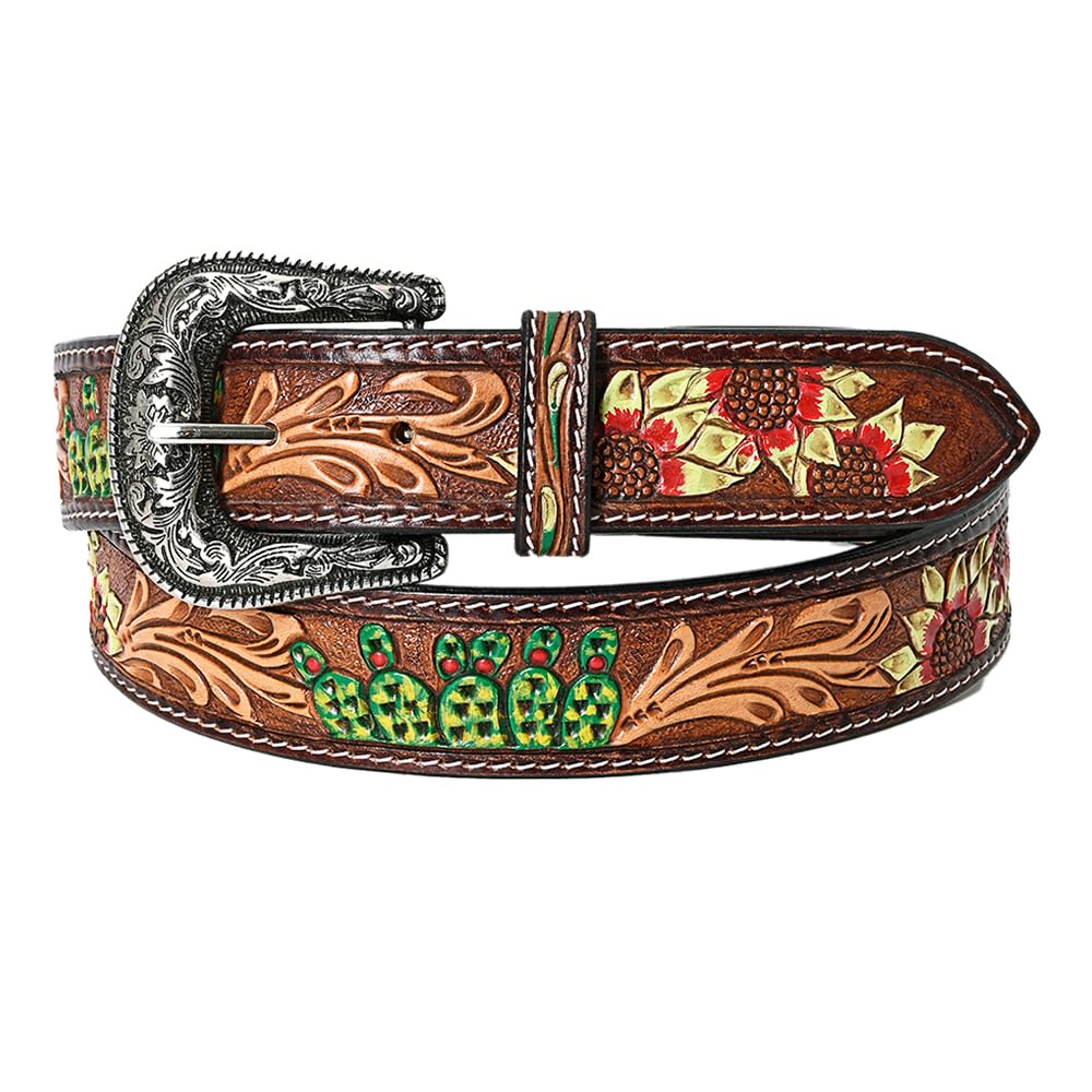 American Darling Beautifully Hand Tooled Brown Genuine American Leather Belt Men and Women Western Belt with Removable Buckle