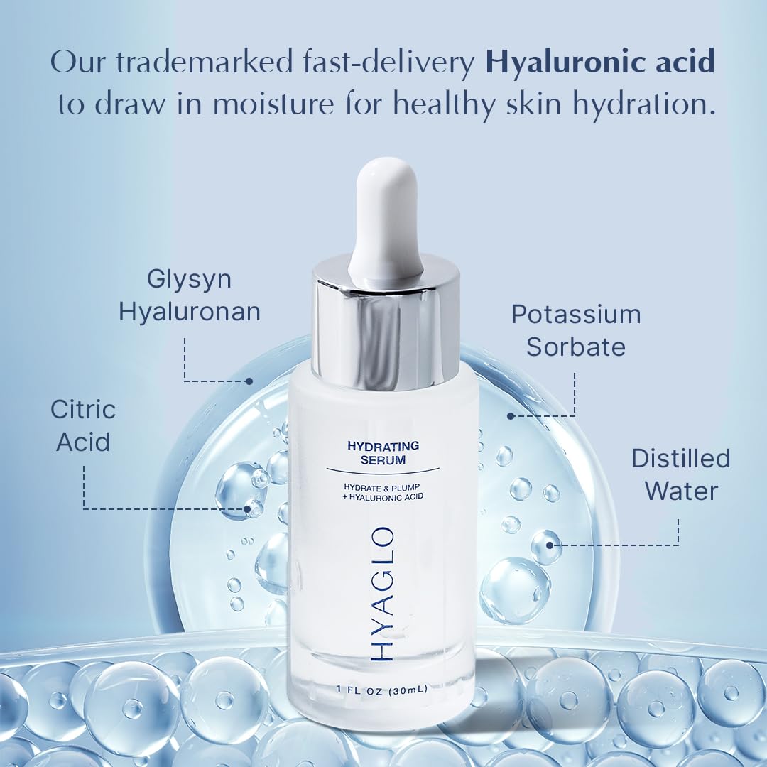 HYAGLO® Intense Moisture Hyaluronic Acid Hydrating Serum | Instant Skin Hydration | Topical Facial Treatment for Skin Dryness | Vegan-friendly Beauty & Personal Care HYAGLO