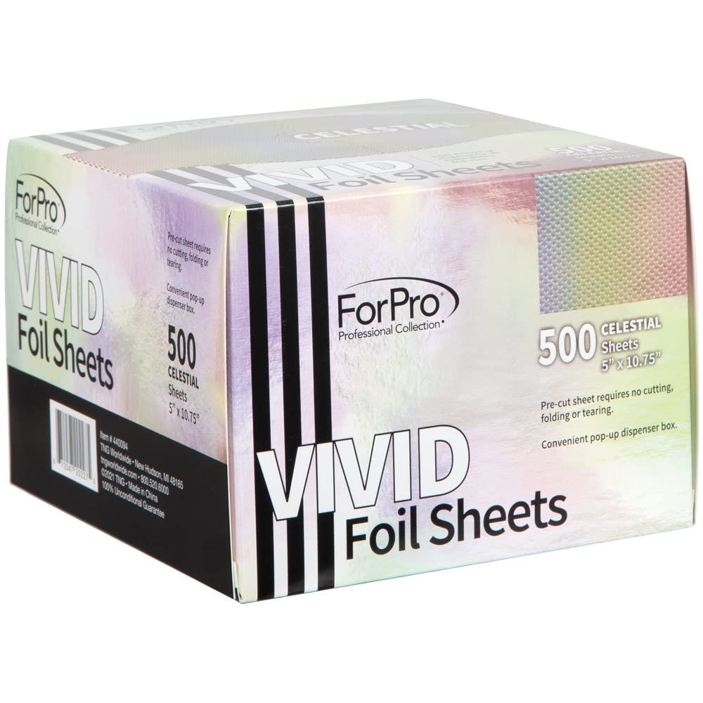 ForPro Professional Collection Vivid Celestial Embossed Foil Sheets, Aluminum, Pop-Up Foil Dispenser, Hair Foils for Color Application & Highlighting