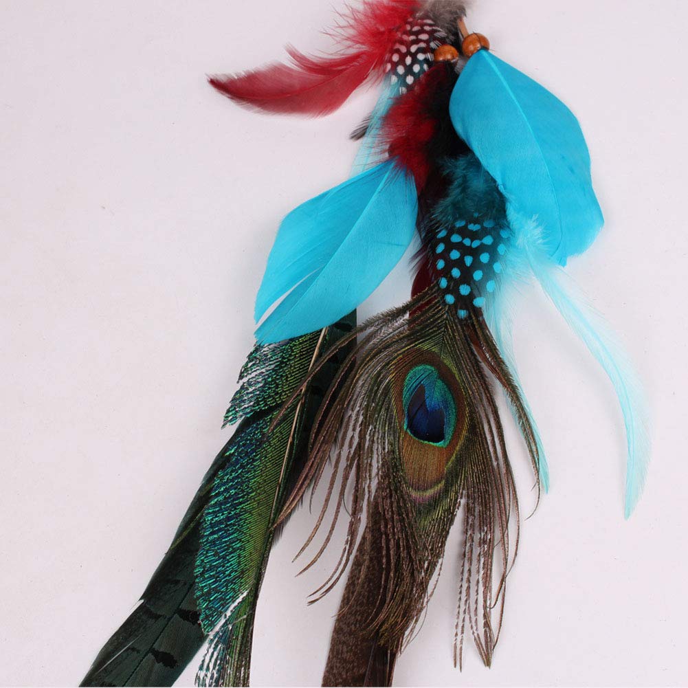 Handmade Peacock Feather Hippie Hair Extension Headband Bohemia Feather Hair Clips Comb with Bead Women Hairpin Headdress DIY Accessories