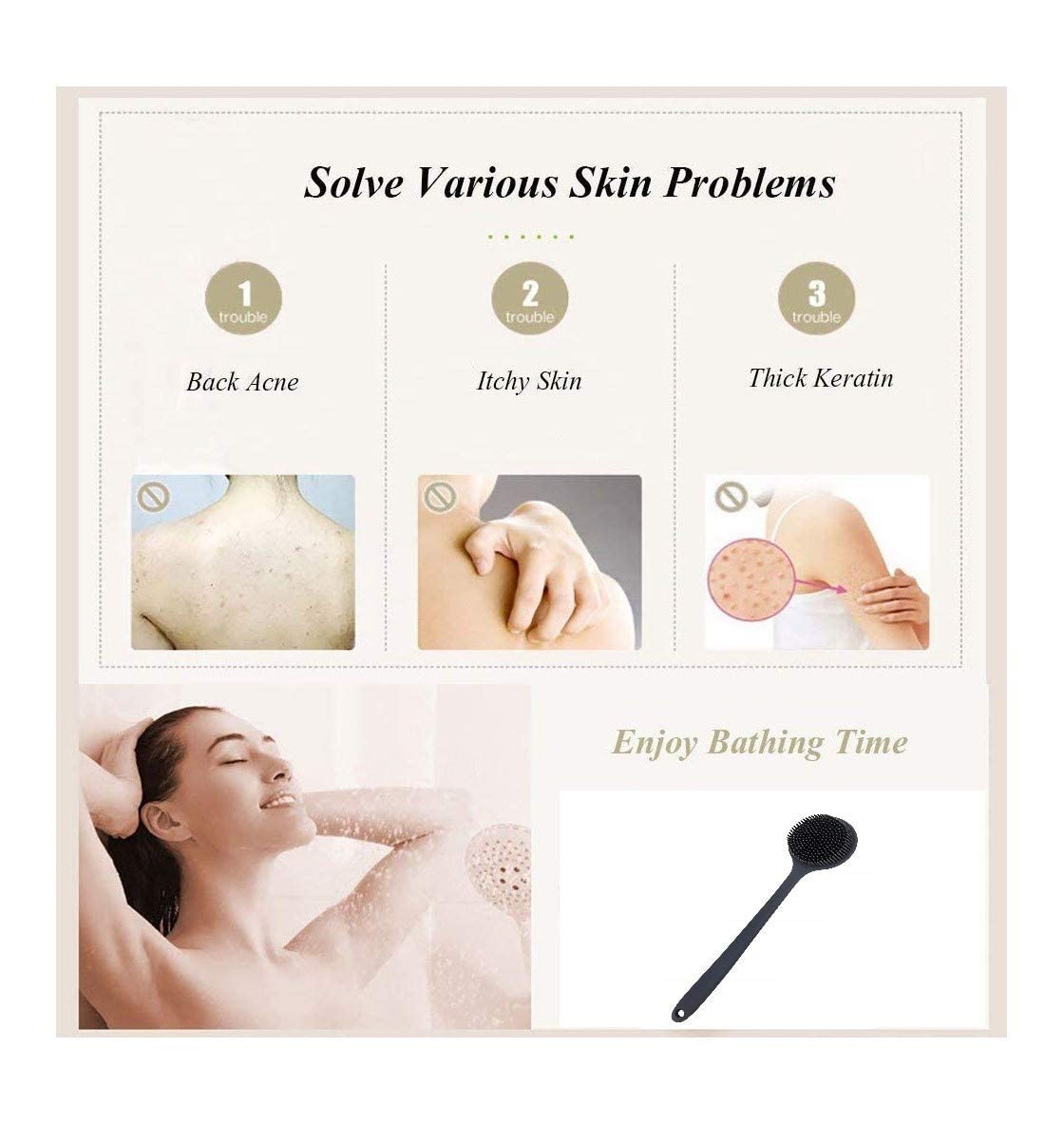 Cinlitek Silicone Body Scrubber, Long Handle Back Scrubber for Body, Shower Srush Back Brush Body Exfoliator