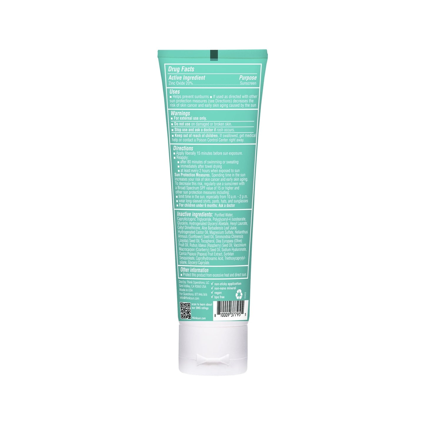 Thinkkids SPF 30 Mineral Sunscreen, Clear Zinc Oxide, 3 fl oz - Natural, Water Resistant, Kids & Toddler Sun Protection, Reef Safe