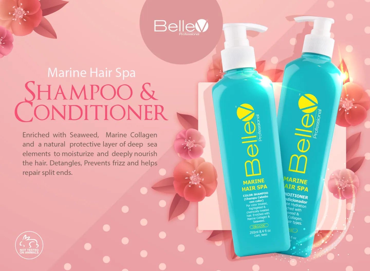 BelleV Professional Marine Hair Spa TRIO SET (16.8 fl oz) Marine Color Shampoo (16.8 fl oz) Marine Conditioner (300g) Brazilian Repair Mask