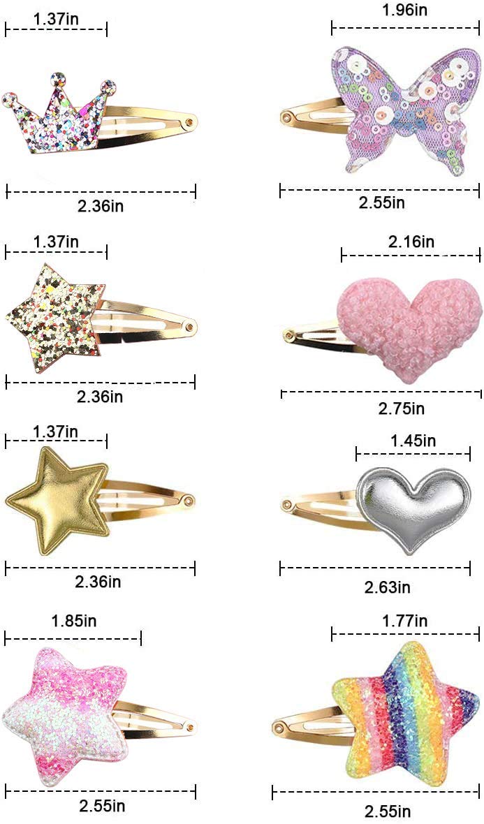 8 Pairs/16 Pack Hair Clips for Girls, Gingbiss Butterfly Metal Snap Hair Clips, Cute Girls Barrettes Heart Shaped Hair Clips Accessories for Kids