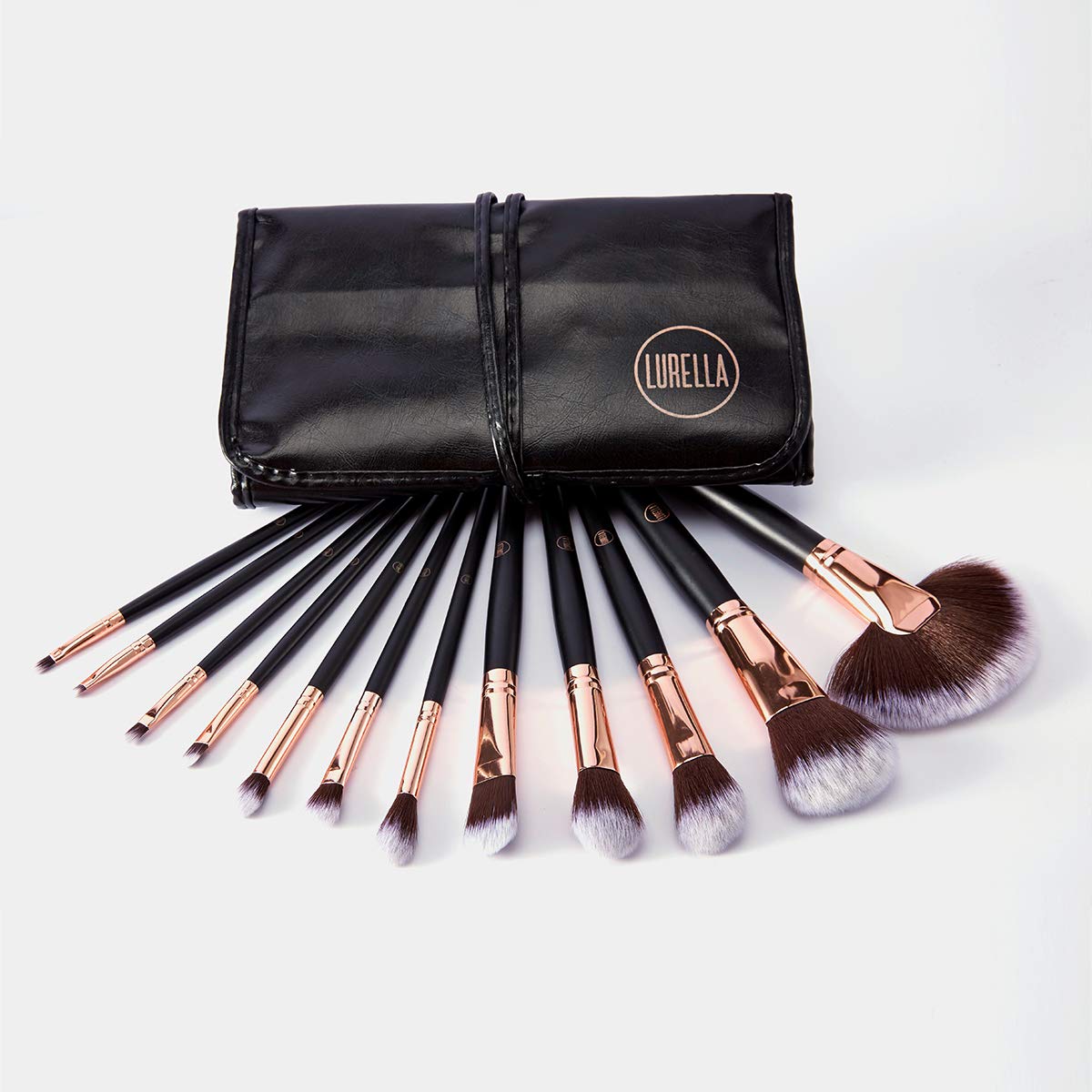 Lurella Cosmetics Stay Glam Brush Set: Essential 12 Pcs Makeup Brushes, Made With Ultra Soft Synthetic Bristles, & Includes Black Traveling Case.
