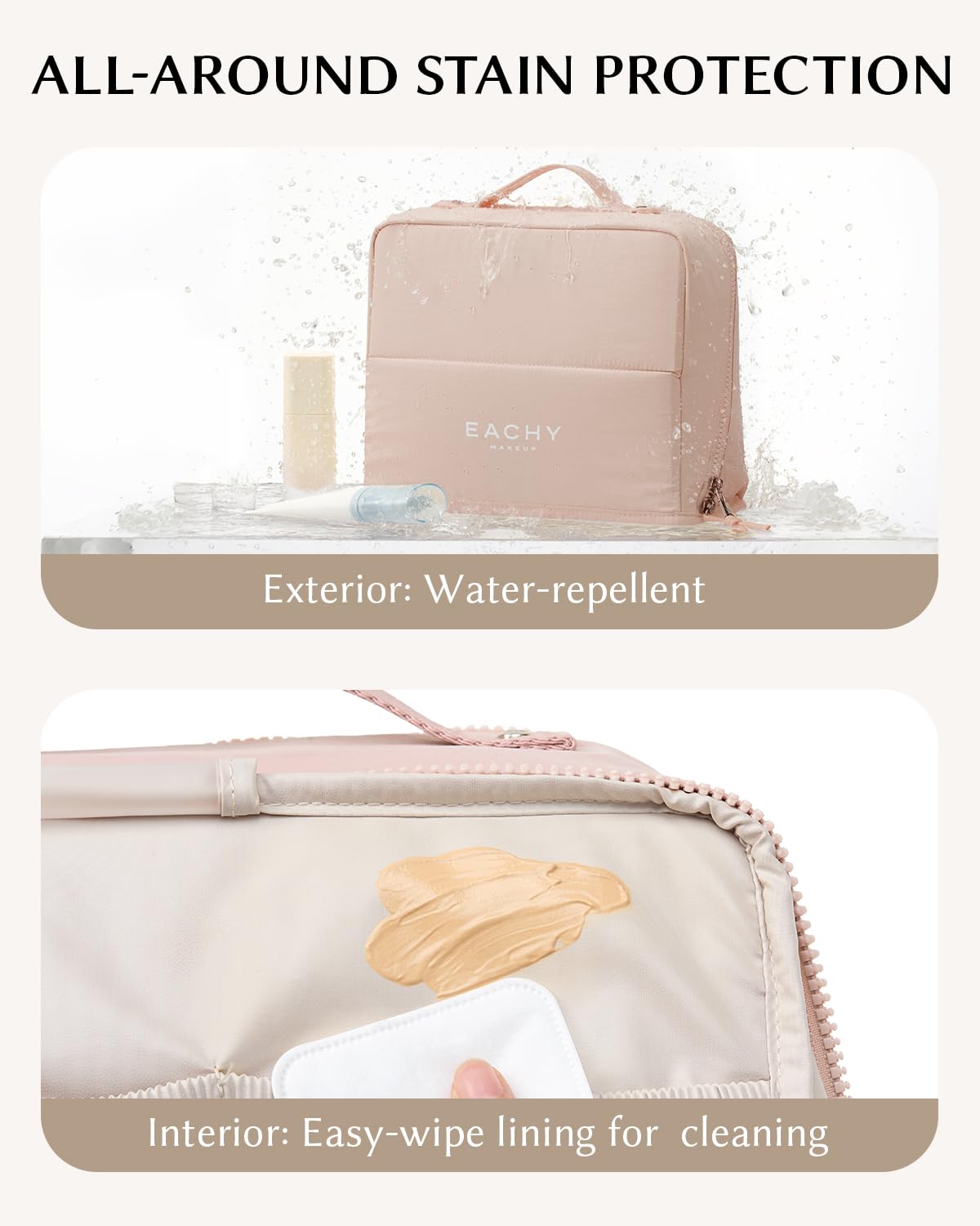 EACHY Standing Makeup Bag - Large Waterproof Cosmetic Bag & Toiletry Bag Organizer with Phone Holder, Detachable Dividers, Wipe-Clean Brush Pouch Beauty and Personal Care EACHY