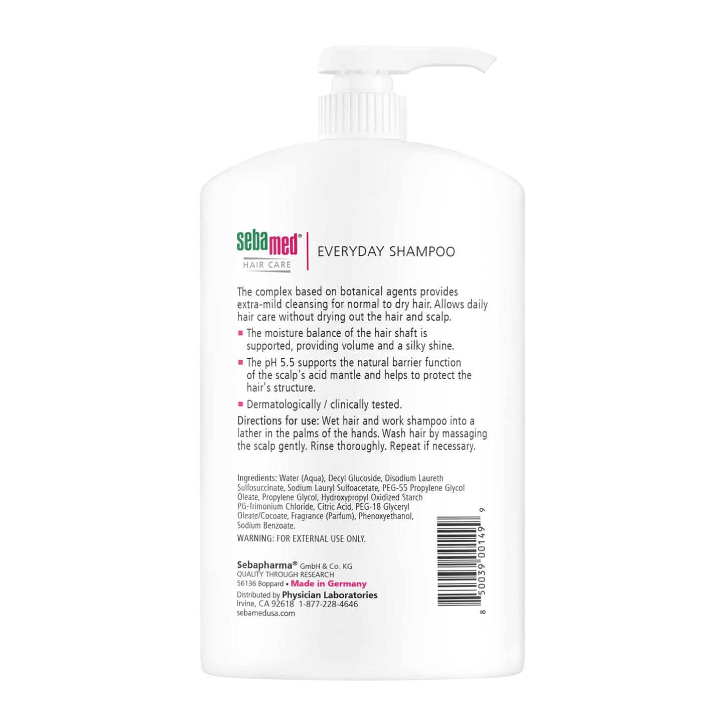 SEBAMED Everyday Shampoo for All Hair Types and Sensitive Scalp 33.8 Fl. Oz (1L) Hypoallergenic Dermatologist Recommended pH 5.5 Soap and Alkali Free