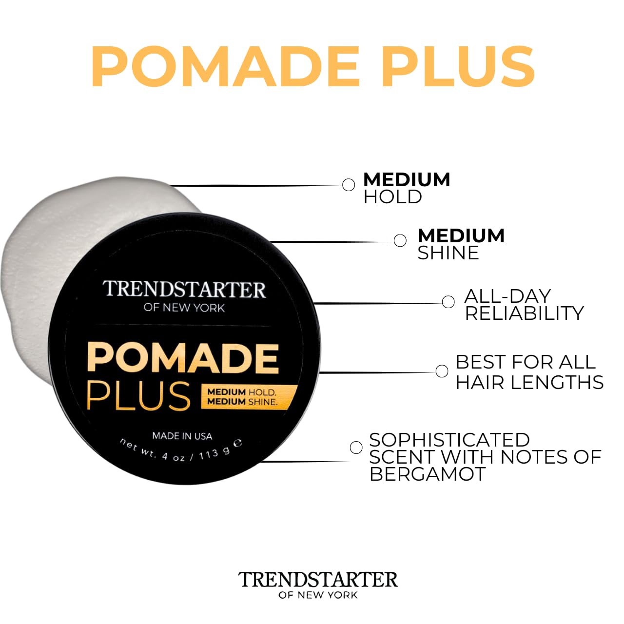 TRENDSTARTER - POMADE PLUS (4oz) - Medium Hold - Medium Shine - Premium Flake-Free Water-Based Premium Hair Styling Gel Product for All Hair Types