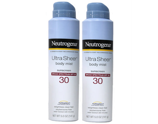 Neutrogena Ultra Sheer Body Mist Fullreach Sunscreen Spray Broad Spectrum SPF 30, Lightweight & Water Resistant, Oil-Free & Non-comedogenic, 5 oz