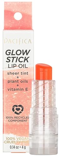Pacifica Lipstick Oil - Glow Stick Lip Tint Oil - Hydrating Tinted Lip Balm with Vitamin E for Moisturized Lips, Sheer Tint & Natural Gloss, Vegan