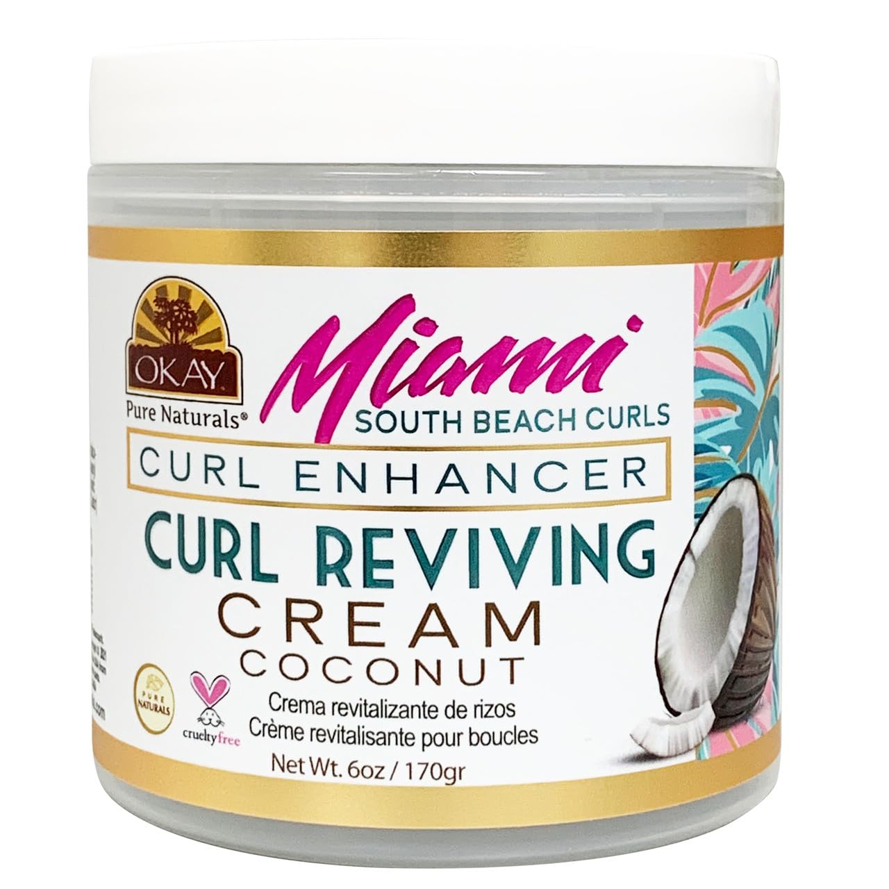 OKAY Miami South Beach Curls Curl Revival Cream 6 oz - Curl Enhancing Styling Cream for Curly, Coily & Wavy Hair, Frizz Control Moisturizing Curl