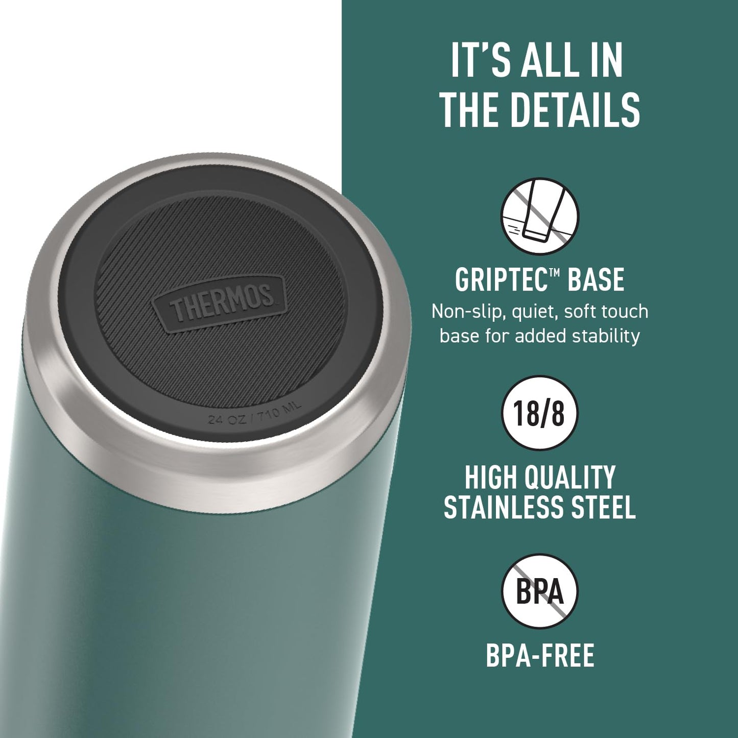 THERMOS ICON SERIES, Stainless Steel Water Bottle with Spout - 24 Ounce, Spruce - Vacuum Insulated Water Bottle with Lid