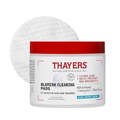 Thayers Blemish Clearing Acne Pads, Salicylic Acid Acne Treatment for Face, Pore Reducing, Exfoliating, and Soothing Skincare, Witch Hazel Toner Pads