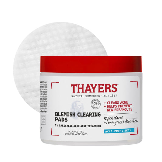Thayers Blemish Clearing Acne Pads, Salicylic Acid Acne Treatment for Face, Pore Reducing, Exfoliating, and Soothing Skincare, Witch Hazel Toner Pads
