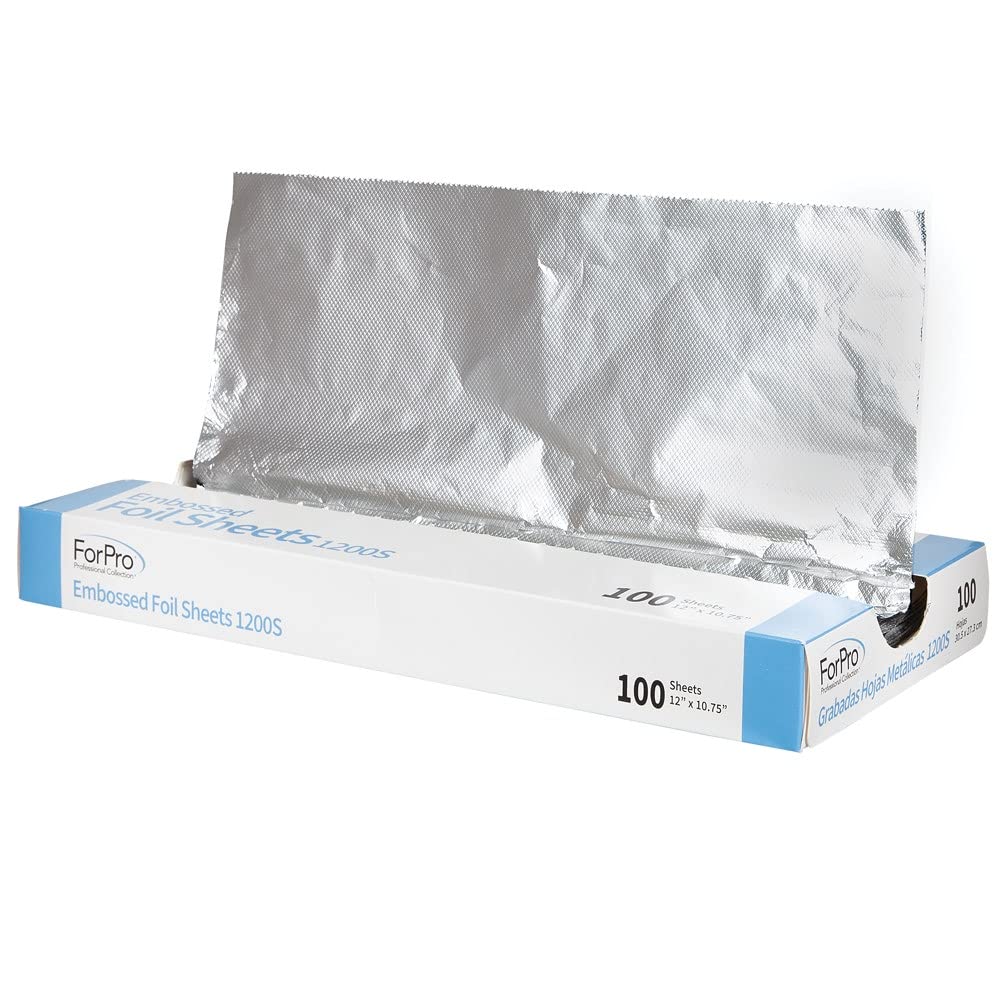 ForPro Professional Collection Embossed Foil Sheets 1200S, Aluminum Foil, Pop-Up Dispenser, for Hair Color Application and Highlighting Services, Food