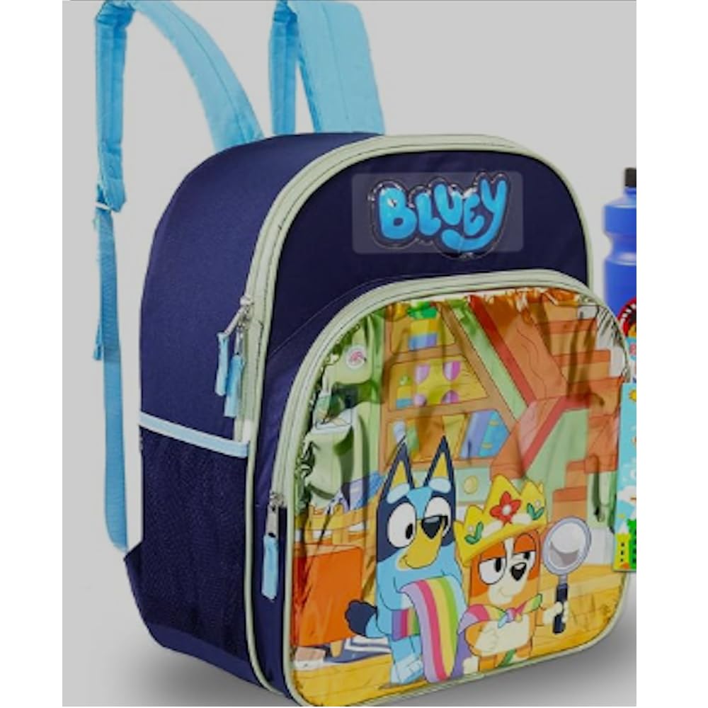 AI ACCESSORY INNOVATIONS Bluey 16” Backpack for Kids - Official Bluey School Bag with Adjustable Straps & Spacious Compartments - Perfect for School, Travel & Everyday Use, B24BY60589