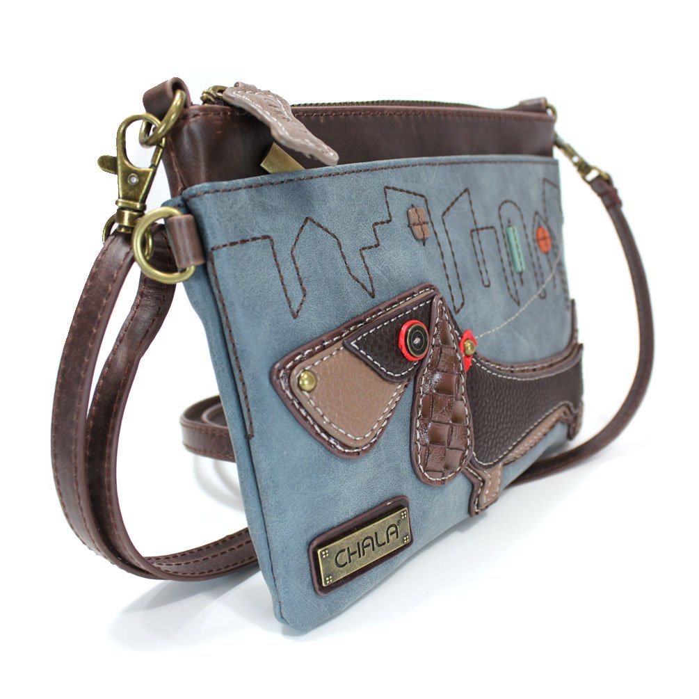 Chala Mini Crossbody Handbag, Pu Leather, Small Shoulder Purse Adjustable Strap (Wiener Dog-Indigo)