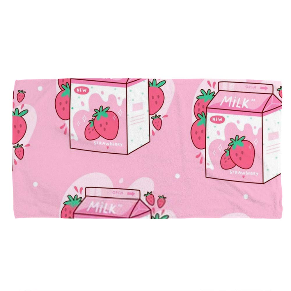 Kuizee Microfiber Hand Towel Face Towels Carton of Strawberry Milk Kawaii Anime Cartoon Pink Absorbent Ultra Soft Stylish Bathroom 30X15 Inch