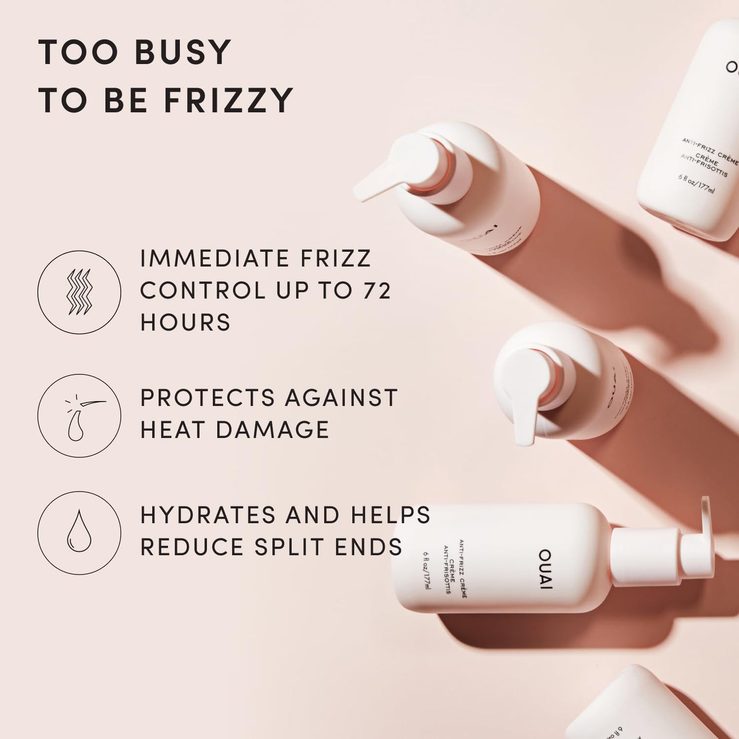 OUAI Anti Frizz Cream Travel Size - Moisturizing Hair Cream with Frizz Control & Heat Protection - Provides Hydration with Jackfruit & Beetroot Beauty and Personal Care OUAI
