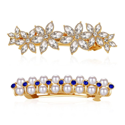 Flower Luxury Jewelry Design Pearl Hair Clips Hairpin Rhinestone Hair Barrette Clip,Women Girls Hair Accessories for Party Wedding Daily Diamond Clips