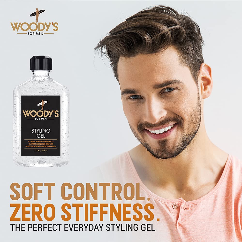 Woody's Styling Gel for Men - Alcohol-Free Men's Hair Gel with Light to Medium Hold, No Crunch, Touchable Finish, 12 fl oz