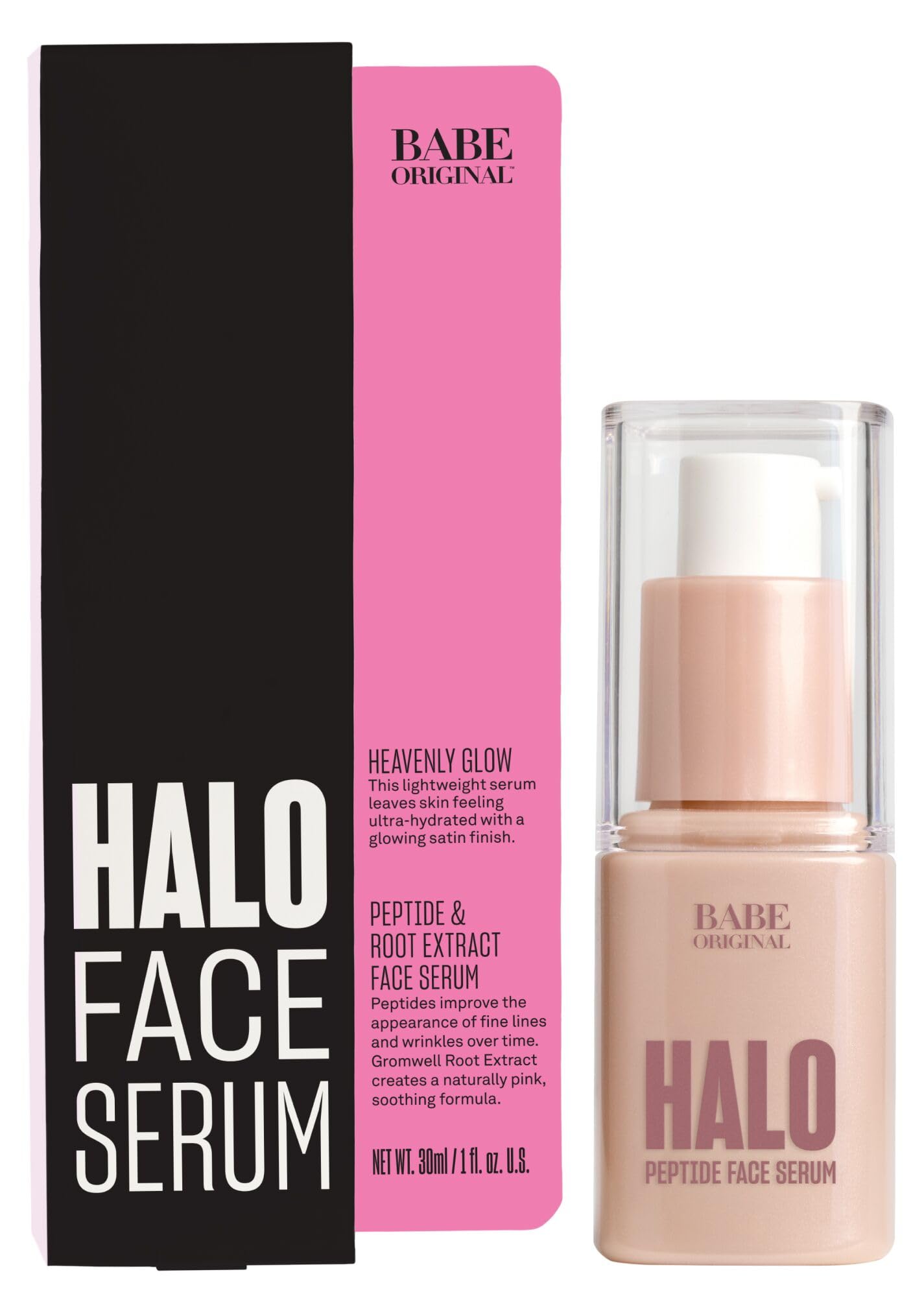 Babe Original Halo Peptide Face Serum for Women, Face Moisturizer Face Cream for Hydrated, Plump & Soothed Skin with Pink Root Extract, Hyaluronic