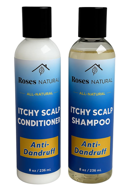 Itchy Scalp Shampoo & Conditioner Set, 8 oz Each, African Black Soap Shampoo, Dandruff shampoo & Conditioner, All-Natural Treatment, Dry & Itchy Scalp Beauty & Personal Care Roses Natural