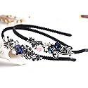 2PCS Women Lady Crystal Headband With Flower Beaded Metal Hard Headpiece