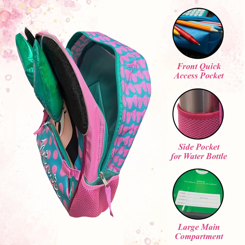 Minnie Mouse 16-Inch Backpack and Lunch Box Set for Girls, Cute School Bag with Heart-Shaped Lunchbox, Mesh Side Pockets, and Padded Straps, Perfect for School or Travel