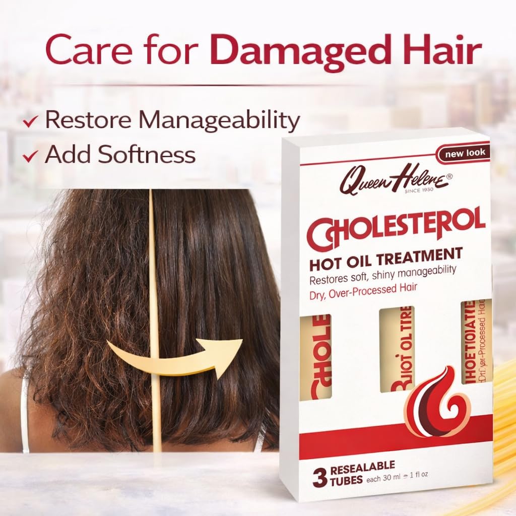 Queen Helene Cholesterol Hot Oil Treatment - Restores Healthy, Resilient Strength for Dry, Brittle Hair - Three 1oz Resealable Tubes - Pack of 3