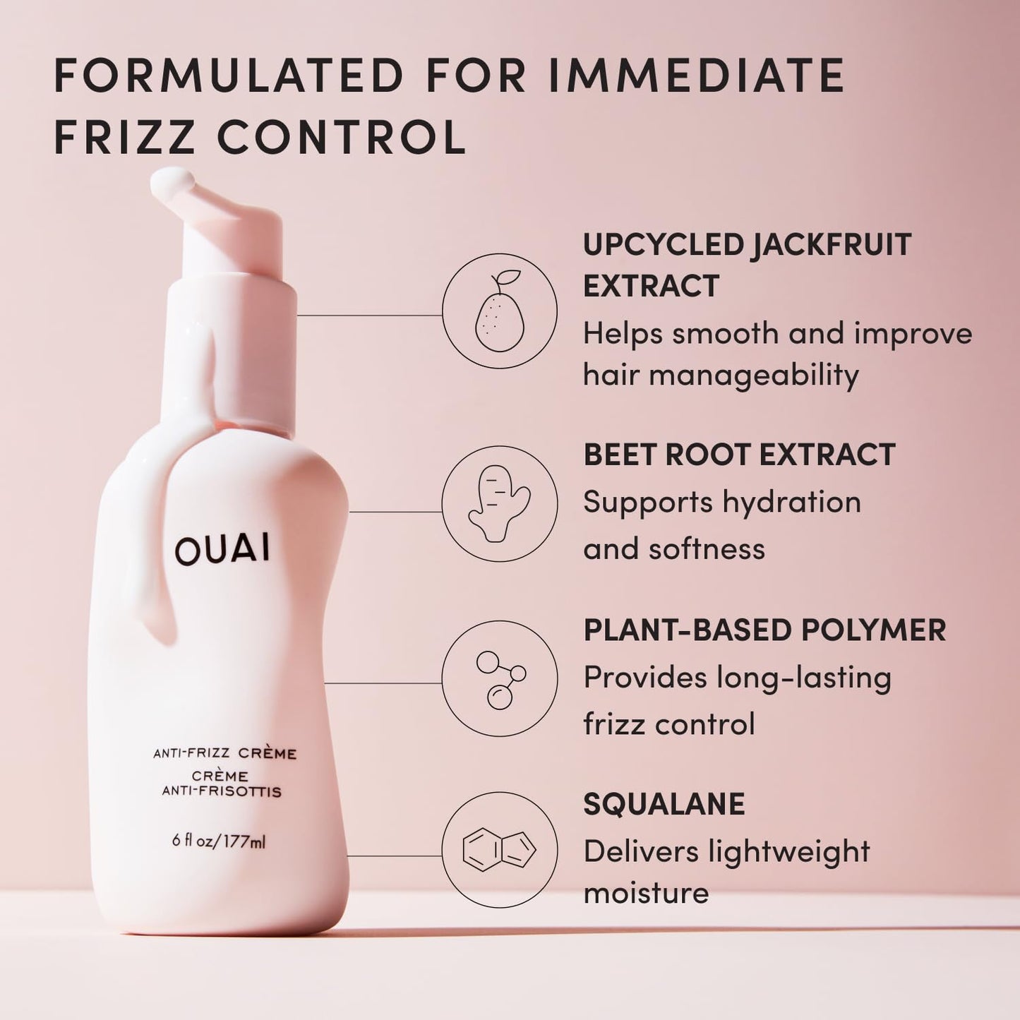 OUAI Anti Frizz Cream Travel Size - Moisturizing Hair Cream with Frizz Control & Heat Protection - Provides Hydration with Jackfruit & Beetroot Beauty and Personal Care OUAI