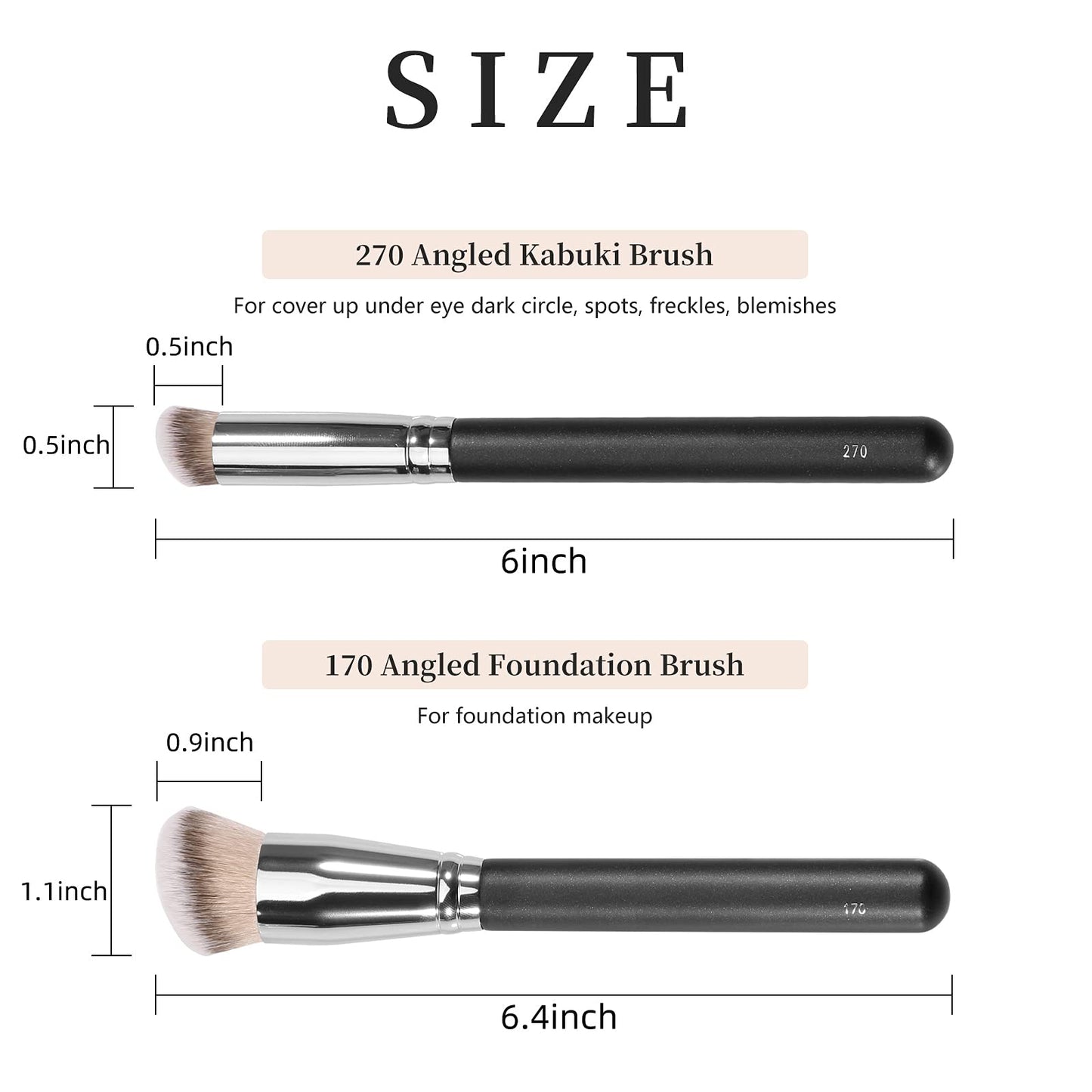 Kugge Under Eye Concealer Brush & Foundation Brush for Liquid Makeup, 2PCS Dense Synthetic Angled Kabuki Blending Makeup Brush, for Liquid, Cream