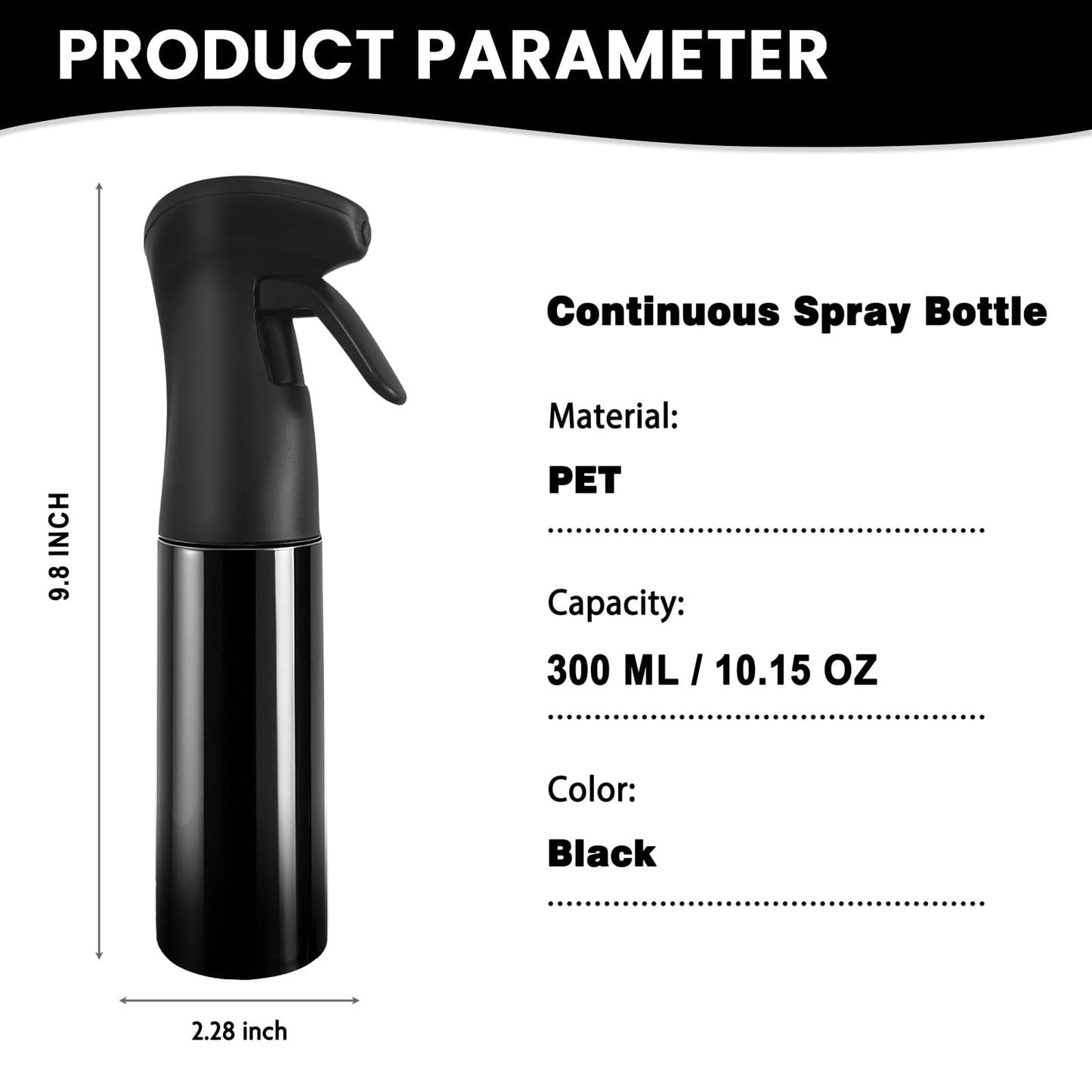 Zuhose Spray Bottle for Hair (10.15OZ /300ML) Continuous Ultra Fine Mist Sprayer for Hair, Salons, Barber, Plants, Skin Care, 1 Pack Pure Black Beauty and Personal Care Zuhose