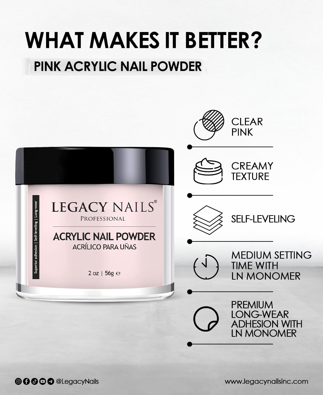 Legacy Nails Professional Pink Acrylic Powder, Net Wt. 8 oz. - French Manicures, Blending Cover Acrylics Nail Extension Colors, Natural Pink Finish Beauty & Personal Care LEGACY NAILS