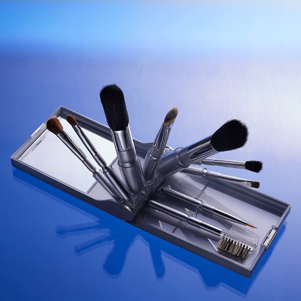 Michael Marcus 9 Piece Makeup Brush Set with Case - Portable & Professional Blending Brushes for Foundation, Powder, Eyeshadow, Eye Contour, Blush