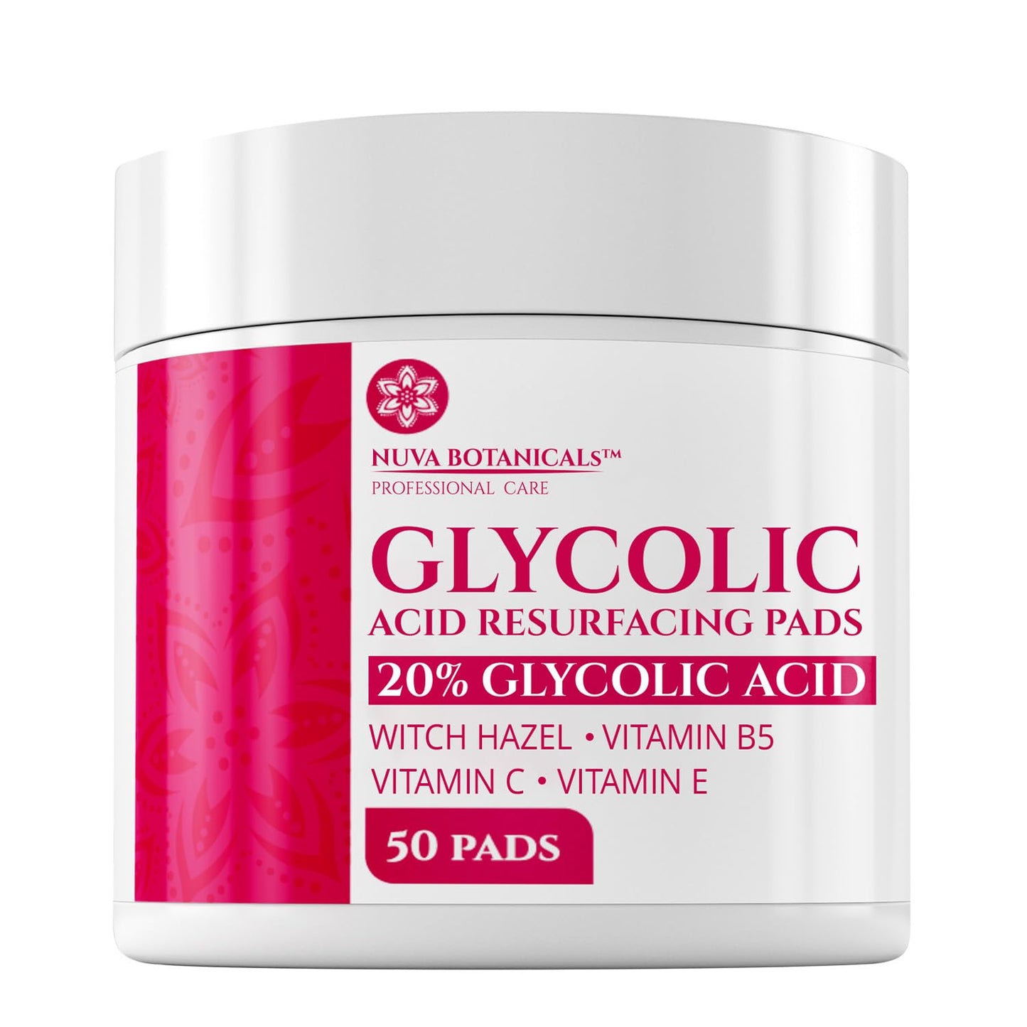 20% Glycolic Acid Exfoliating Pads 50 Ct – At-Home Chemical Peel with Vitamin C | Face Pads for Acne, Wrinkles, Dark Spots & Smooth Skin
