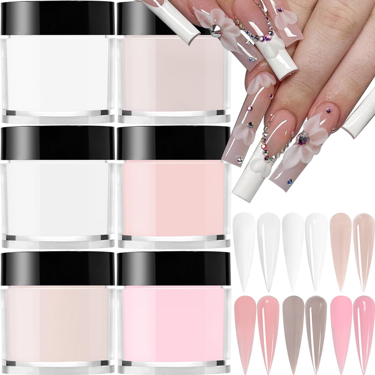 6Colors/Set Acrylic Powder Glitters Professional Carving Nail Polymer Tip Extension French Pink White Clear Adhesive Rhinestone Nail Art Supplies 3D Beauty & Personal Care Bellecrey